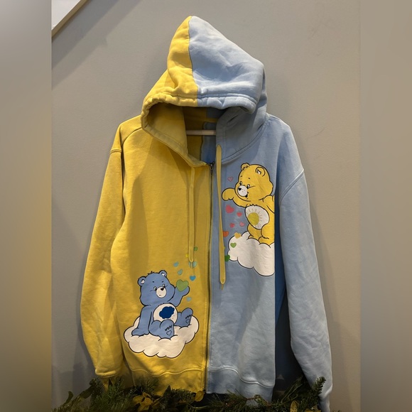 Care Bears Tops - Women’s Care Bears color block blue/yellow zip hoodie Jacket-Sweatshirt cartoon